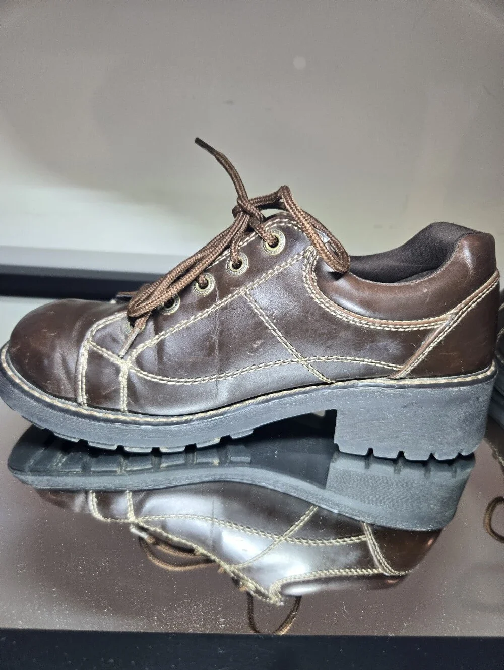 Airwalk 90s Chunky Platform Oxford Ankle Boots Women's 8.5 Brown Y2k